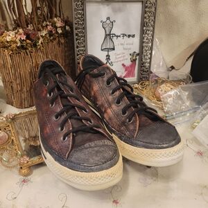 UPCYCLED CONVERSE ALL STAR SNEAKERS. VINTAGE FINISH ❤️ m8 w10- 1 of a kind!!